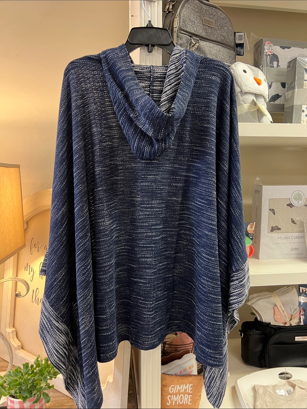 Coldwater Creek Navy Heathered Hooded Poncho Top - Picture 2 of 5